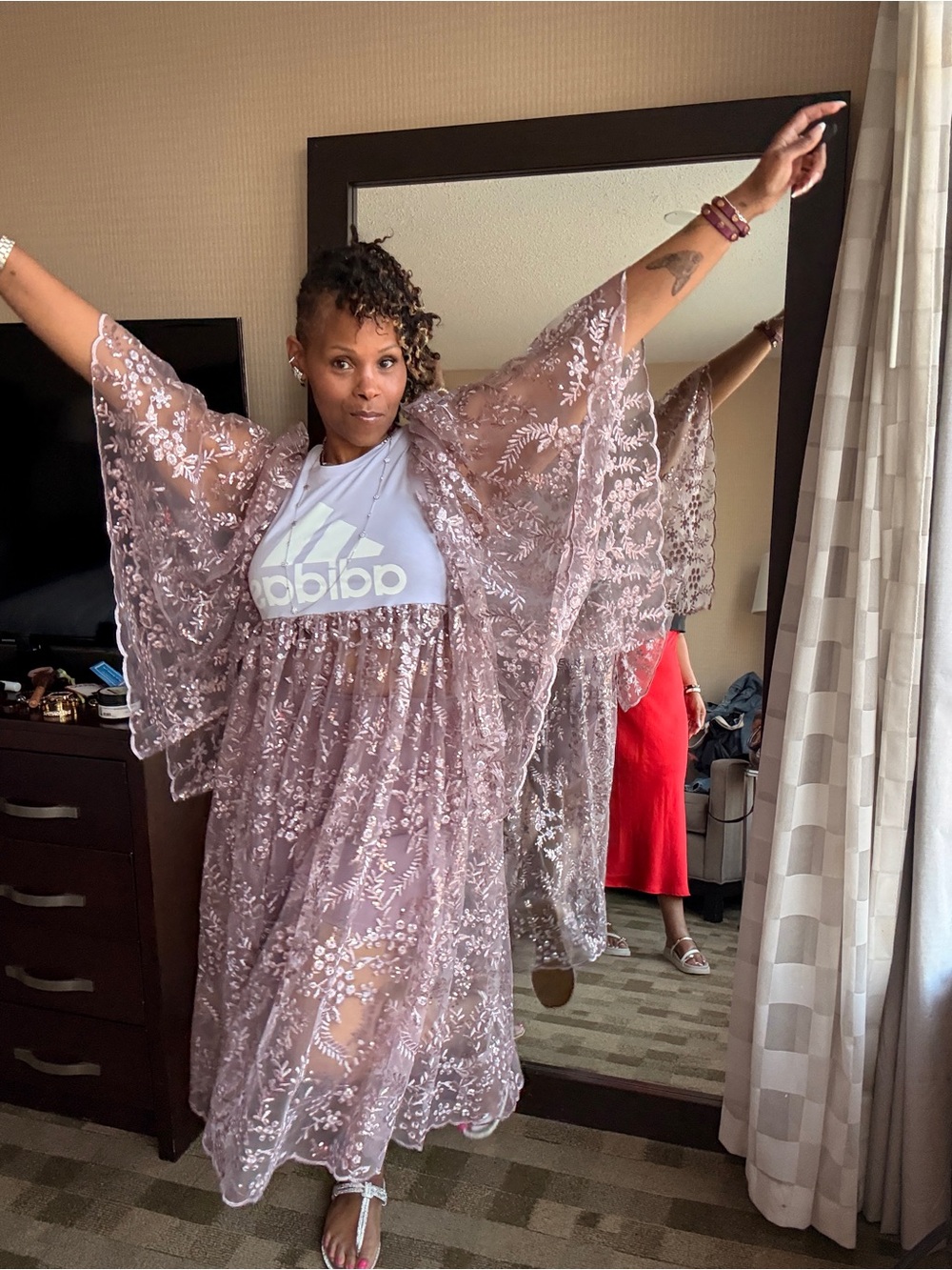 adidas Lavender Lace Kimono Robe